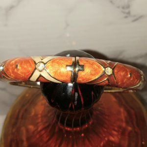 Gold tone multicolored CZ/ enamel X pattern bangle bracelet